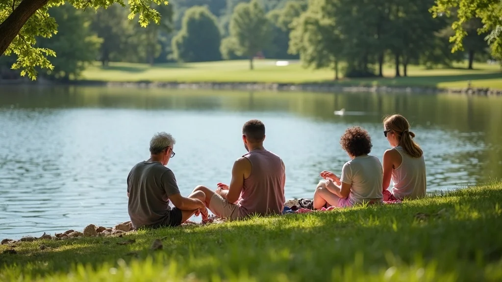Cherokee Village lake - family enjoying calm water, green lawns, and scenic Arkansas outdoors