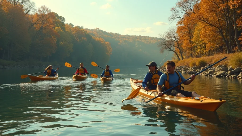 Active outdoor recreation and water activities on Cherokee Village lakes, kayaking and fishing